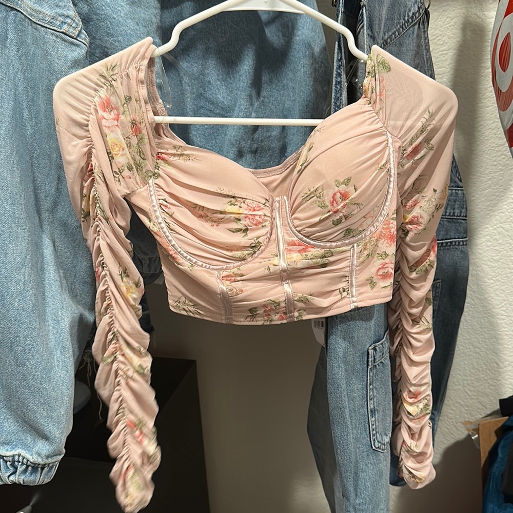 Pink and floral crop top